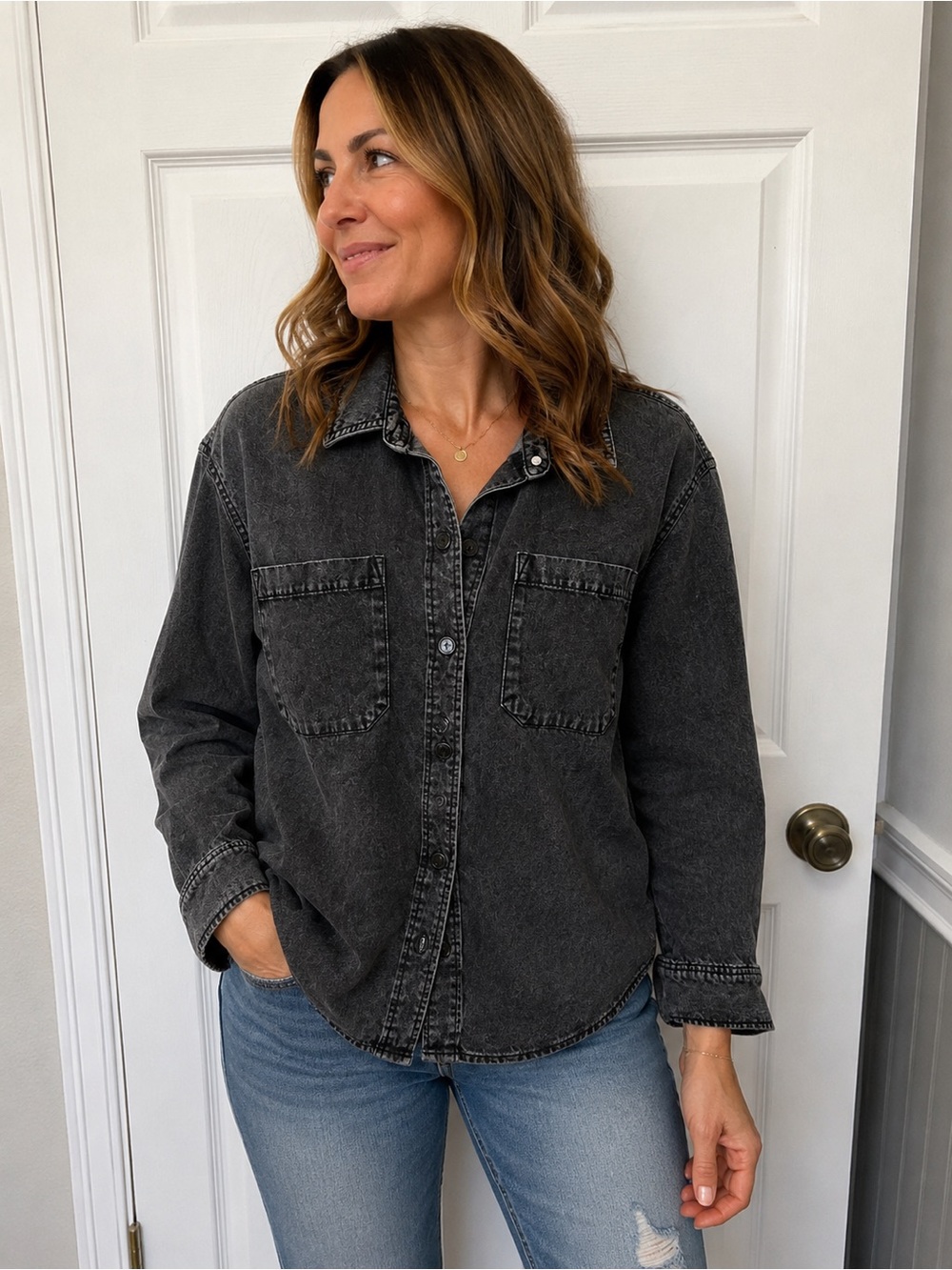 A cid Wash Denim Overshirt Gray Large NWT